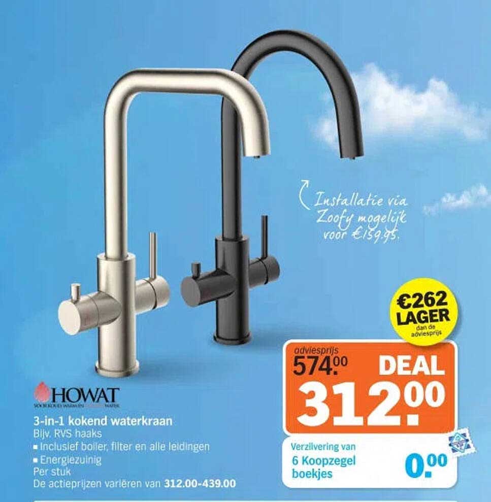 3-in-1 kokend waterkraan Blij RVS haaks