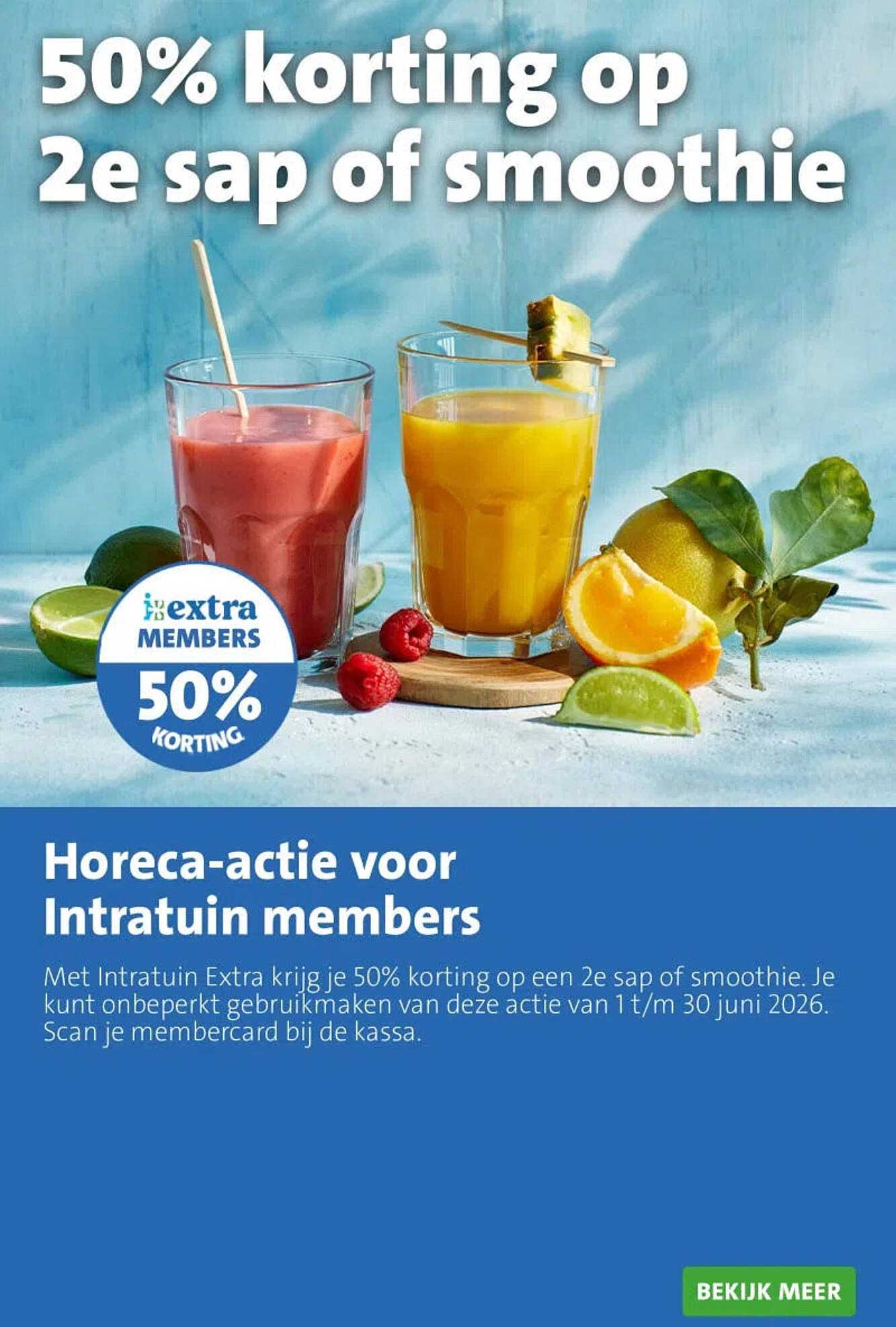 50% korting op 2e sap of smoothie
