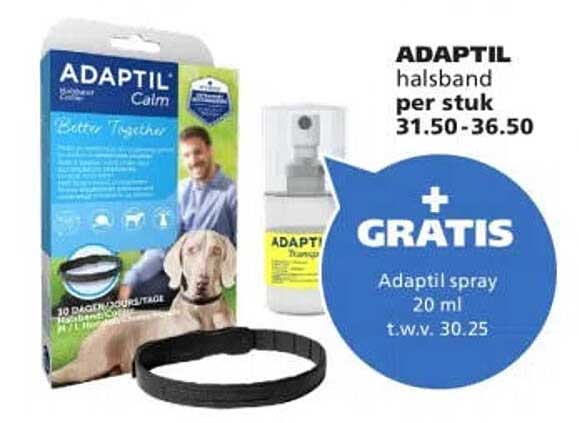 ADAPTIL halsband per stuk 31.50-36.50 + GRATIS Adaptil spray 20 ml t.w.v. 30.25