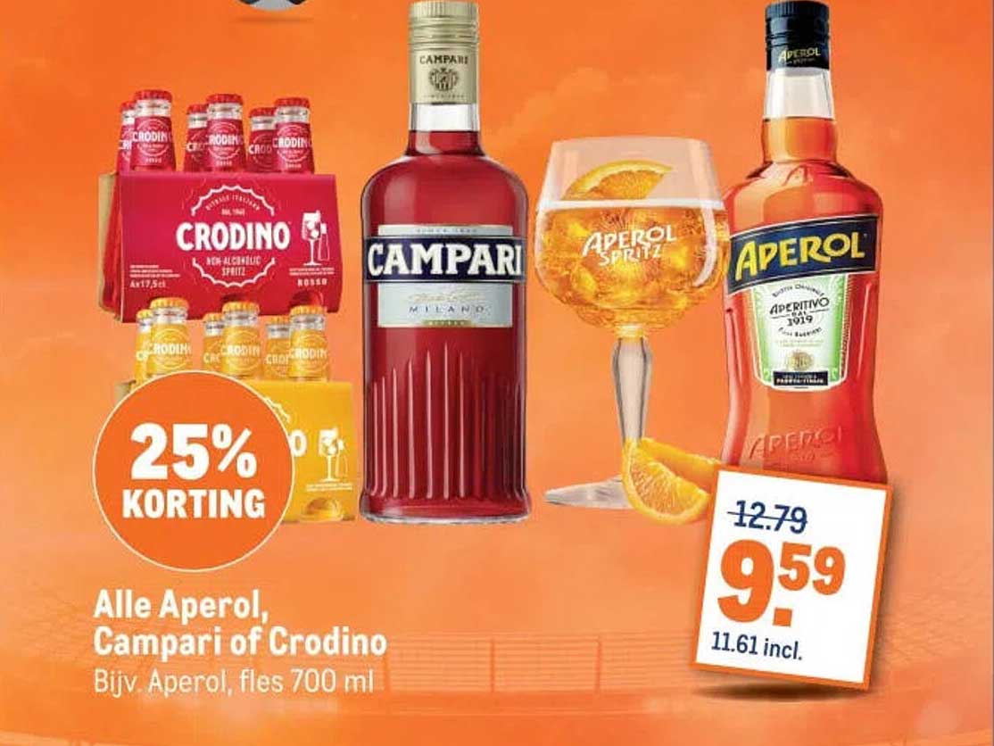Alle Aperol, Campari of Crodino 25% KORTING