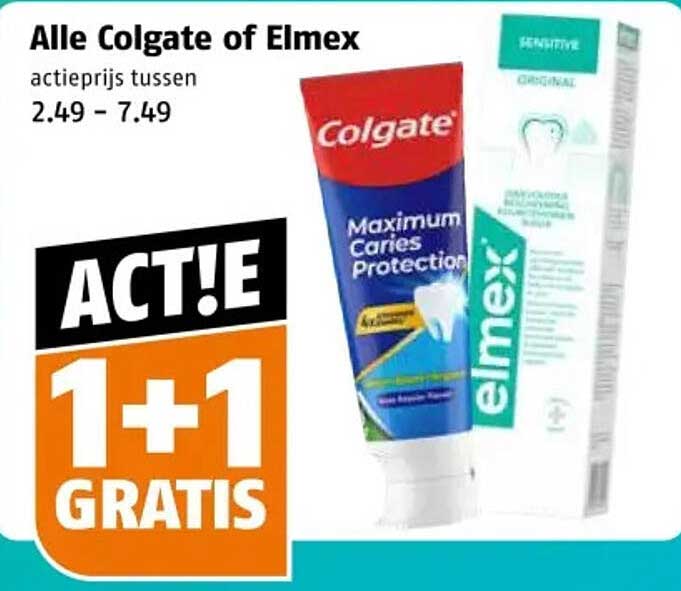 Alle Colgate of Elmex 1+1 gratis
