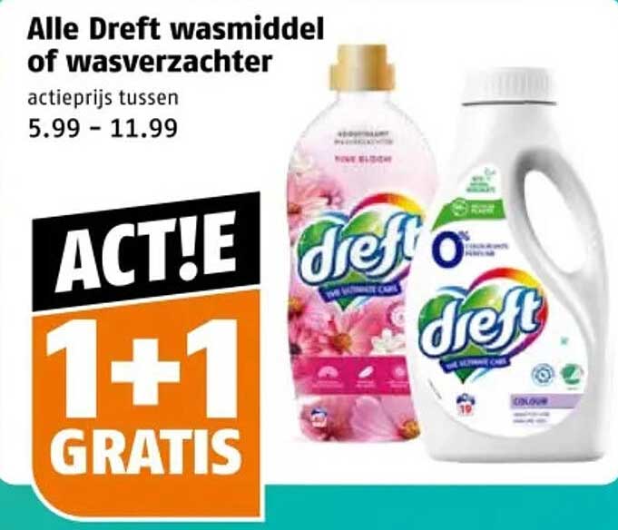 Alle Dreft wasmiddel of wasverzachter 1+1 gratis