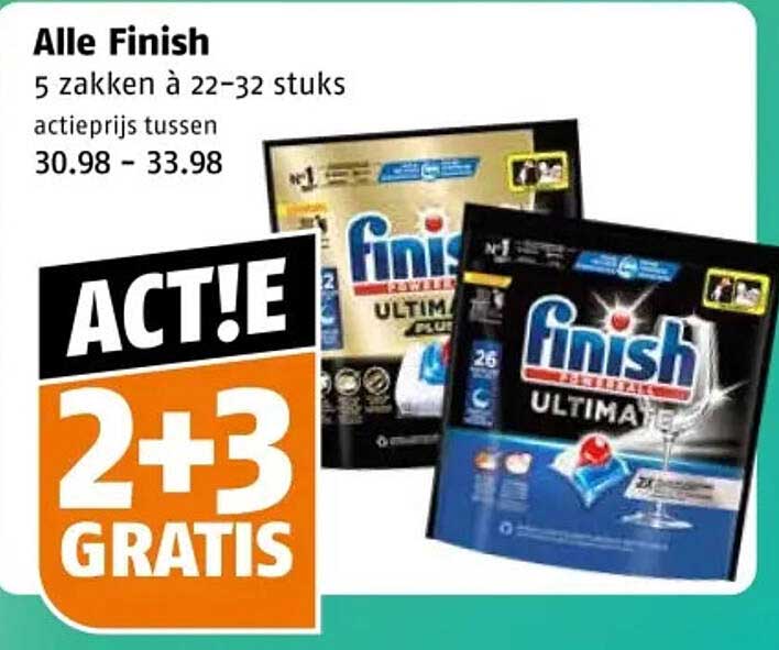 Alle Finish 5 zakken à 22–32 stuks ACT!E 2+3 GRATIS