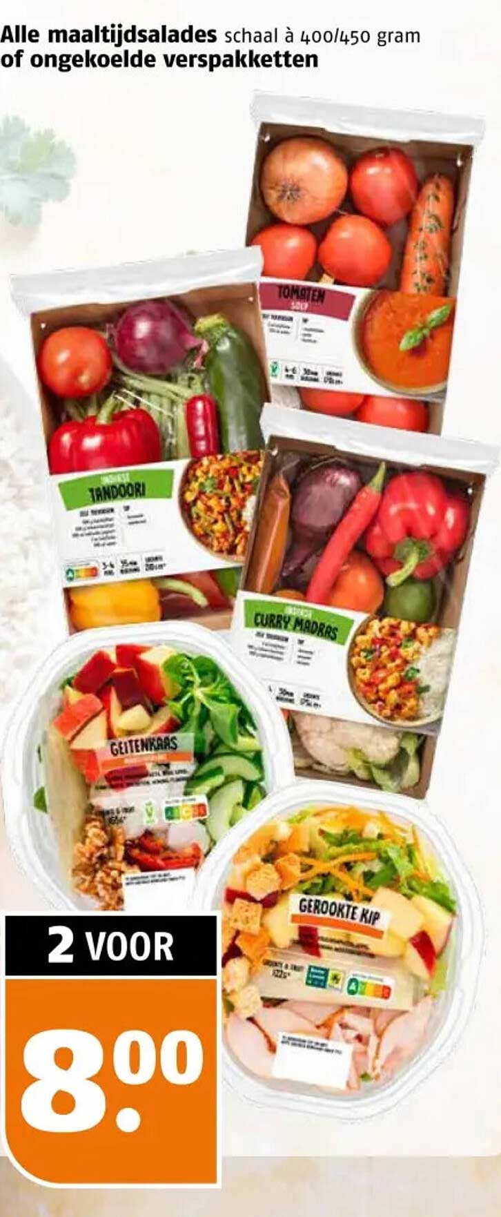 Alle maaltijdsallades schaal à 400/450 gram of ongekoelde verspakketten