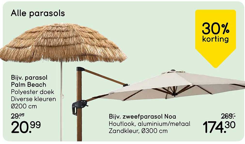 Alle parasols 30% korting
