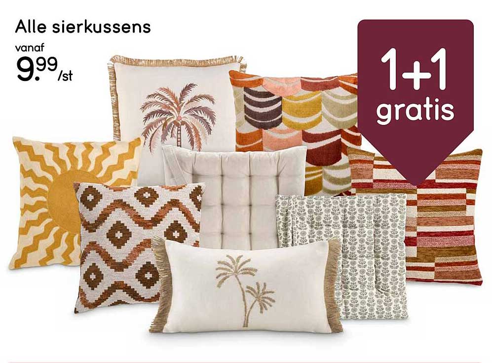 Alle sierkussens 1+1 gratis