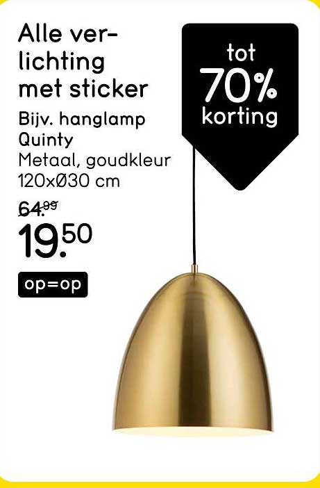 Alle verlichting met sticker Bijv. hanglamp Quinty Metaal, goudkleur 120xØ30 cm tot 70% korting op=op