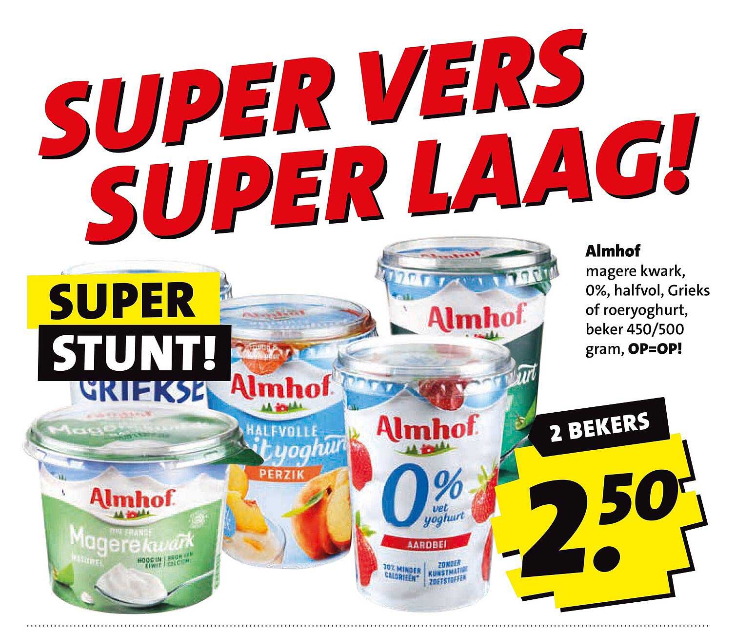 Almhof magere kwark, 0%, halfvol, Grieks of roeryoghurt, beker 450/500 gram, OP=OP! 2 BEKERS