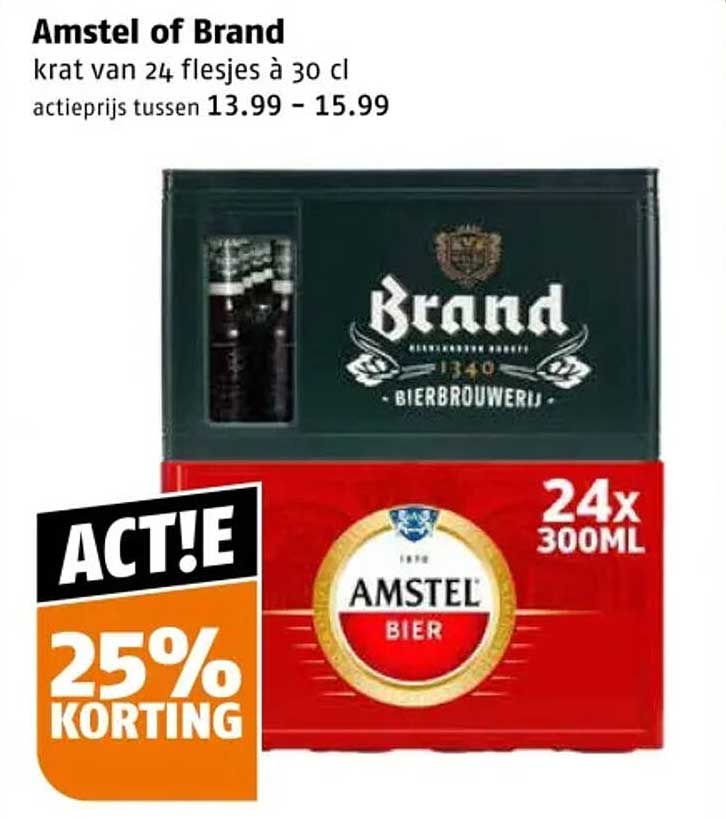 Amstel of Brand krat van 24 flesjes à 30 cl 25% KORTING