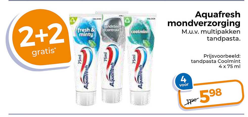 Aquafresh mondverzorging 2+2 gratis