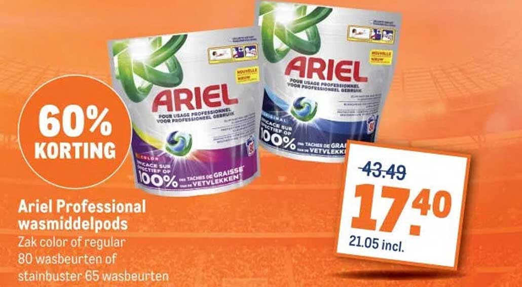 Ariel Professional wasmiddelpods 60% Korting