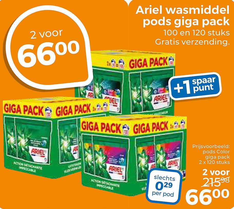 Ariel wasmiddel pods giga pack 100 en 120 stuks Gratis verzending. +1 spaar punt