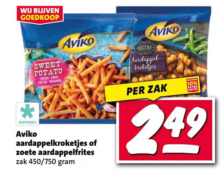 Aviko aardappelkroketjes of zoete aardappelfrites zak 450/750 gram