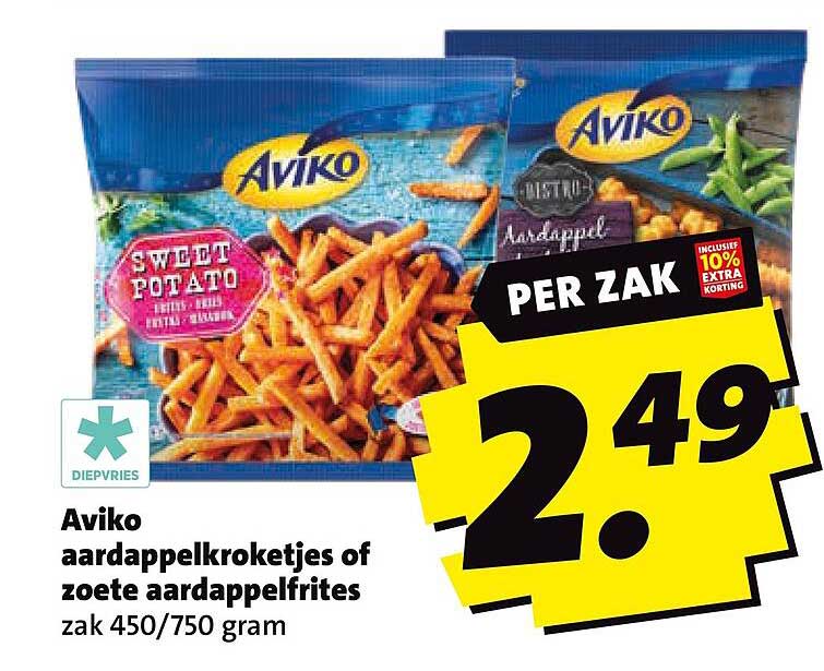 Aviko aardappelkroketjes of zoete aardappelfrites zak 450/750 gram