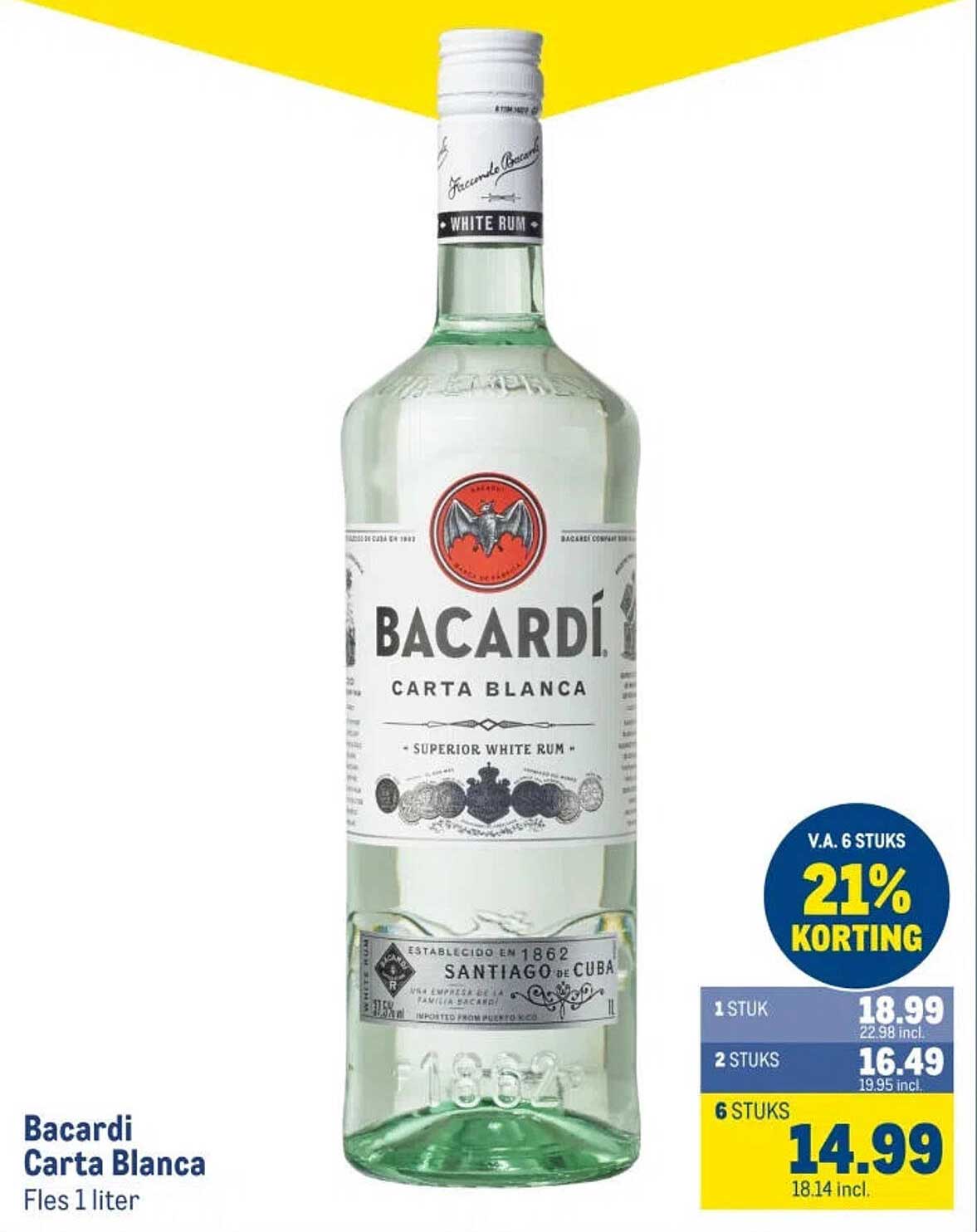Bacardi Carta Blanca Fles 1 liter