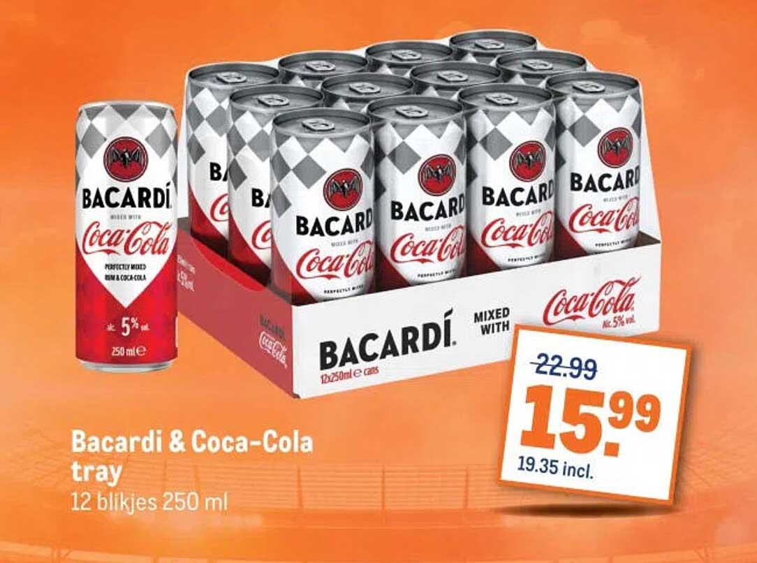 Bacardi & Coca-Cola tray 12 blikjes 250 ml