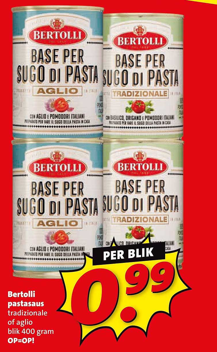 Bertolli pastasaus traditionele of aglio blik 400 gram OP=OP!