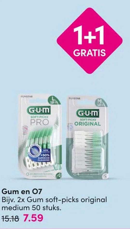 Bijv. 2x Gum soft-picks original medium 50 stuks 1+1 GRATIS