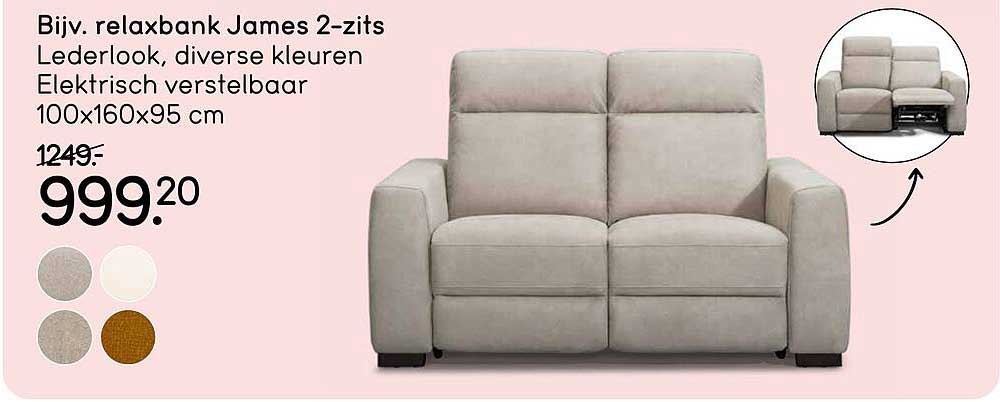 Bijv. relaxbank James 2-zits Lederlook, diverse kleuren Elektrisch verstelbaar 100x160x95 cm