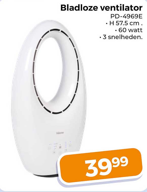 Bladloze ventilator PD-4969E • H 57.5 cm • 60 watt • 3 snelheden