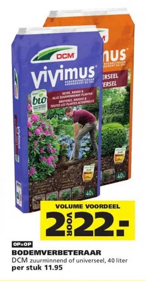 Bodemverbeteraar DCM zuurmindend of universeel, 40 liter 2 voor 22.-