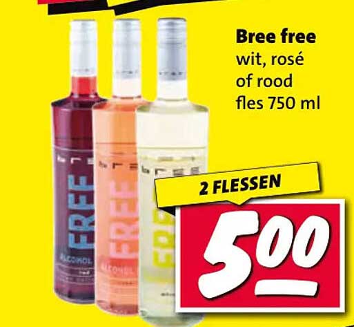 Bree free wit, rosé of rood fles 750 ml 2 FLESSEN