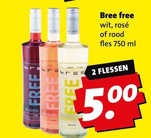 Bree free wit, rosé of rood fles 750 ml 2 FLESSEN