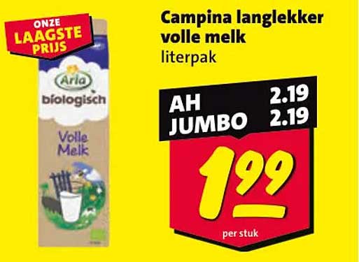 Campina langlekker volle melk literpak