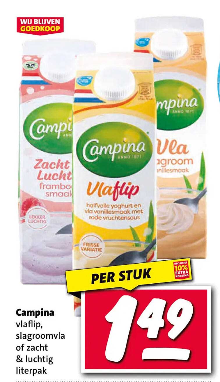Campina vlaflip, slagroomvla of zacht & luchtig literpak