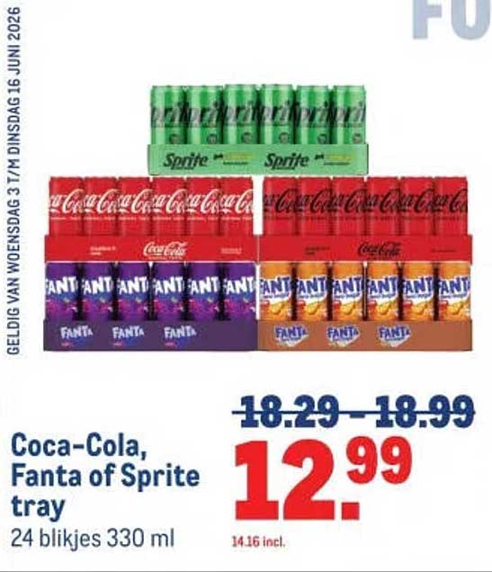 Coca-Cola, Fanta of Sprite tray 24 blikjes 330 ml