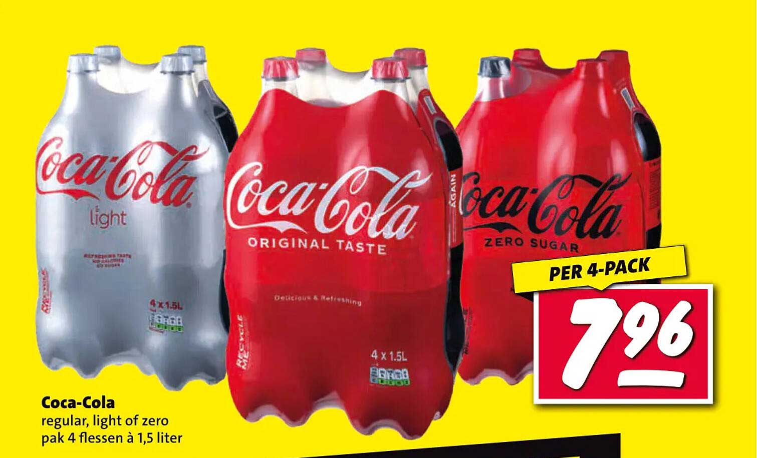 Coca-Cola regular, light of zero pak 4 flessen à 1,5 liter
