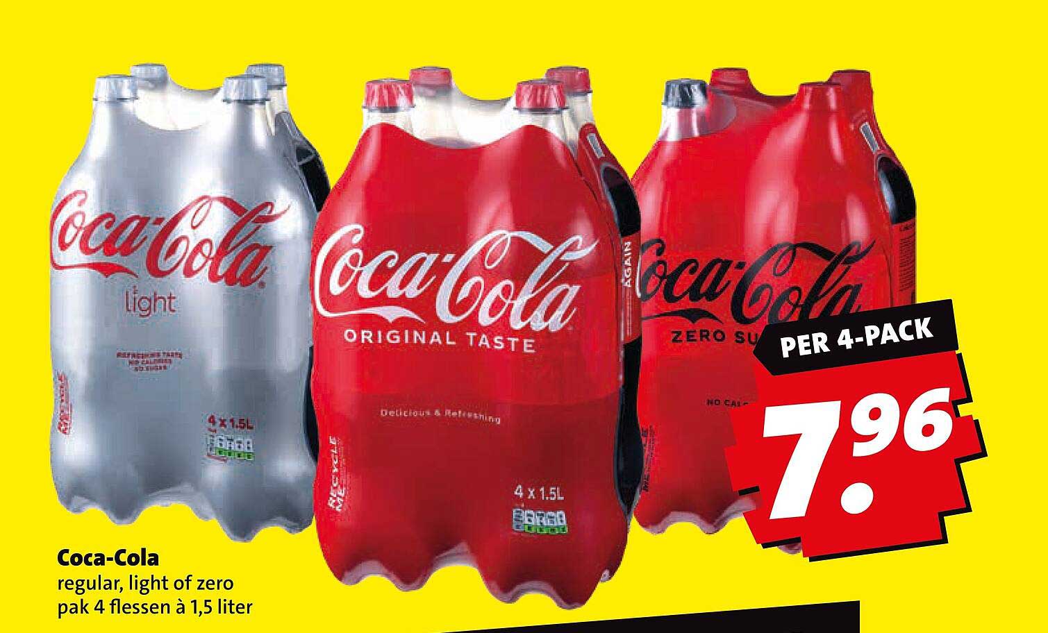 Coca-Cola regular, light of zero pak 4 flessen à 1,5 liter