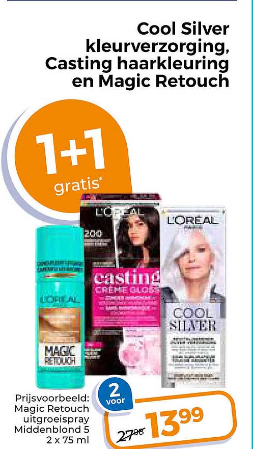 Cool Silver kleurverzorging, Casting haarkleuring en Magic Retouch 1+1 gratis