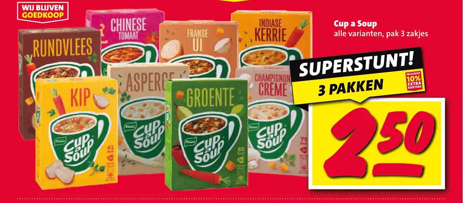 Cup a Soup alle varianten, pak 3 zakjes SUPERSTUNT! 3 PAKKEN