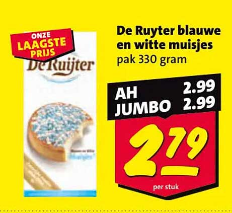 De Ruyter blauwe en witte muisjes pak 330 gram