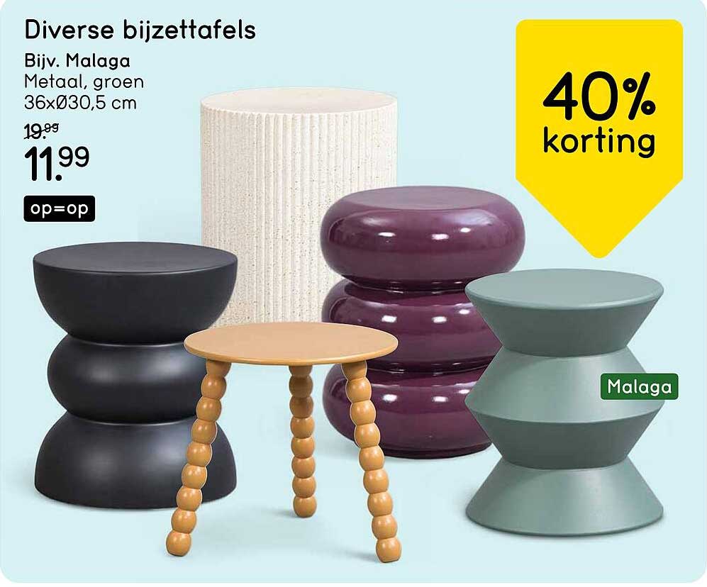 Diverse bijzettafels Bijv. Malaga Metaal, groen 36xØ30,5 cm 40% korting