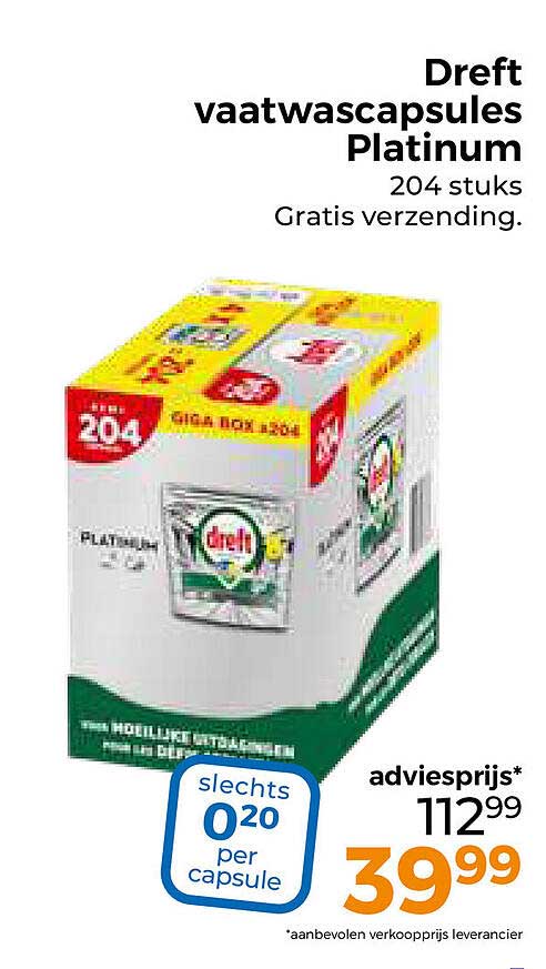 Dreft vaatwascapsules Platinum 204 stuks Gratis verzending.