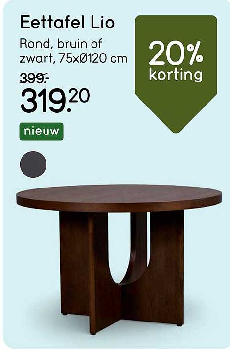 Eettafel Lio Rond, bruin of zwart, 75xØ120 cm 20% korting