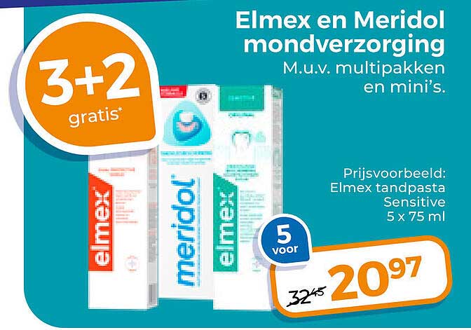 Elmex en Meridol mondverzorging M.u.v. multipakken en mini's. 3+2 gratis*