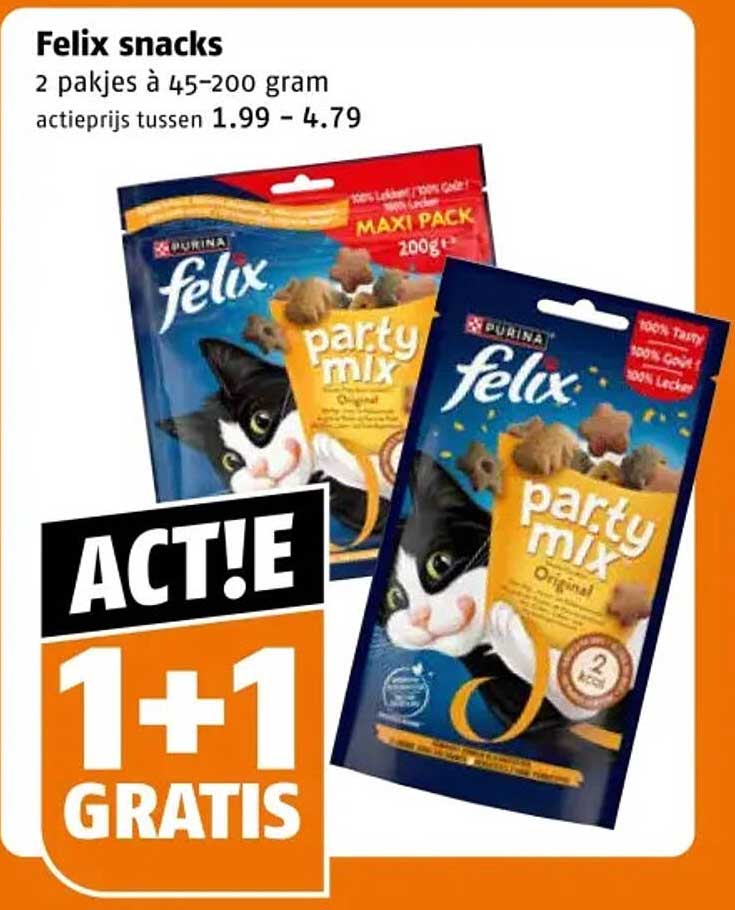 Felix snacks 2 pakjes à 45-200 gram 1+1 gratis