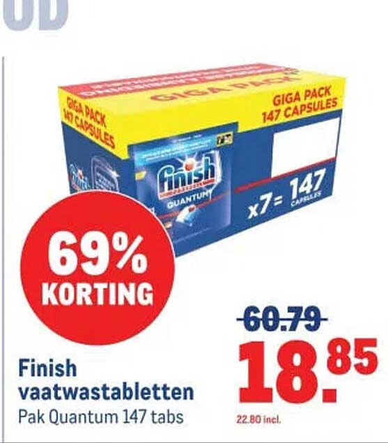 Finish vaatwastabletten Pak Quantum 147 tabs 69% korting