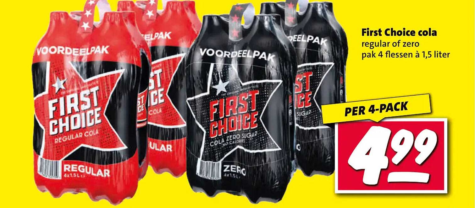 First Choice cola regular of zero pak 4 flessen à 1,5 liter
