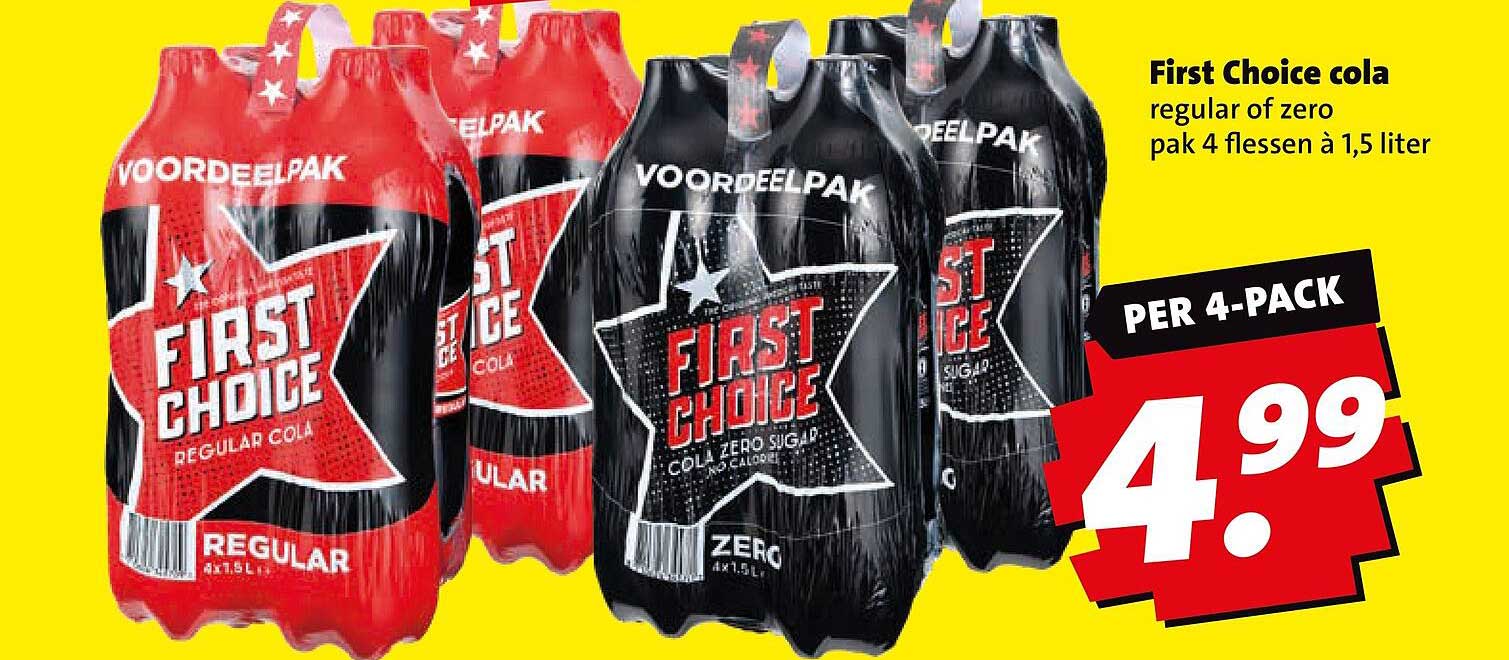 First Choice cola regular of zero pak 4 flessen à 1,5 liter