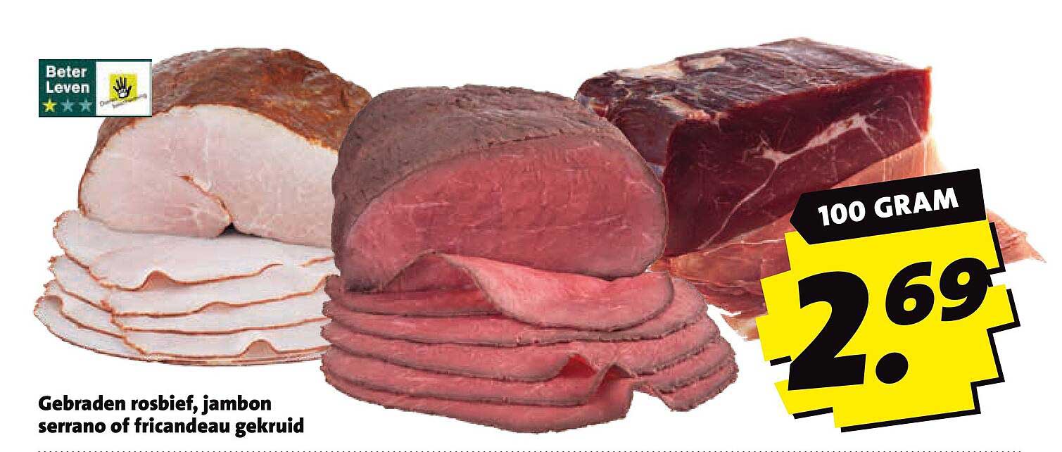 Gebraden rosbief, jamon serrano of fricandeau gekruid