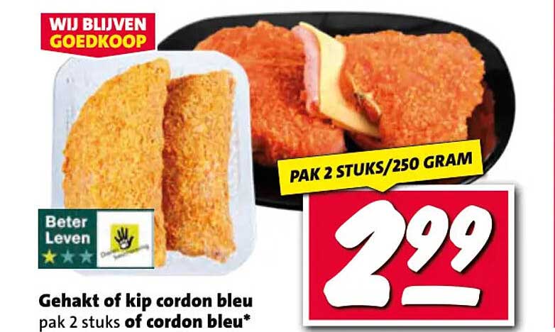 Gehakt of kip cordon bleu pak 2 stuks of cordon bleu*
