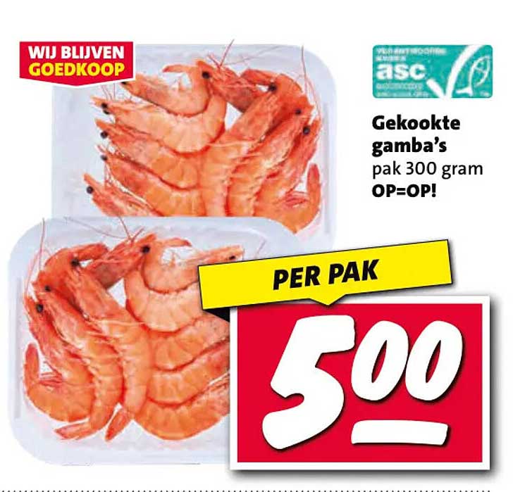 Gekookte gamba’s pak 300 gram OP=OP!