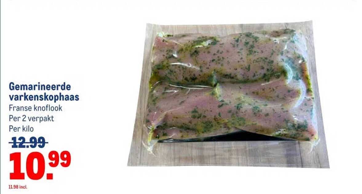 Gemarineerde varkenskophaas Franse knoflook Per 2 verpakt Per kilo