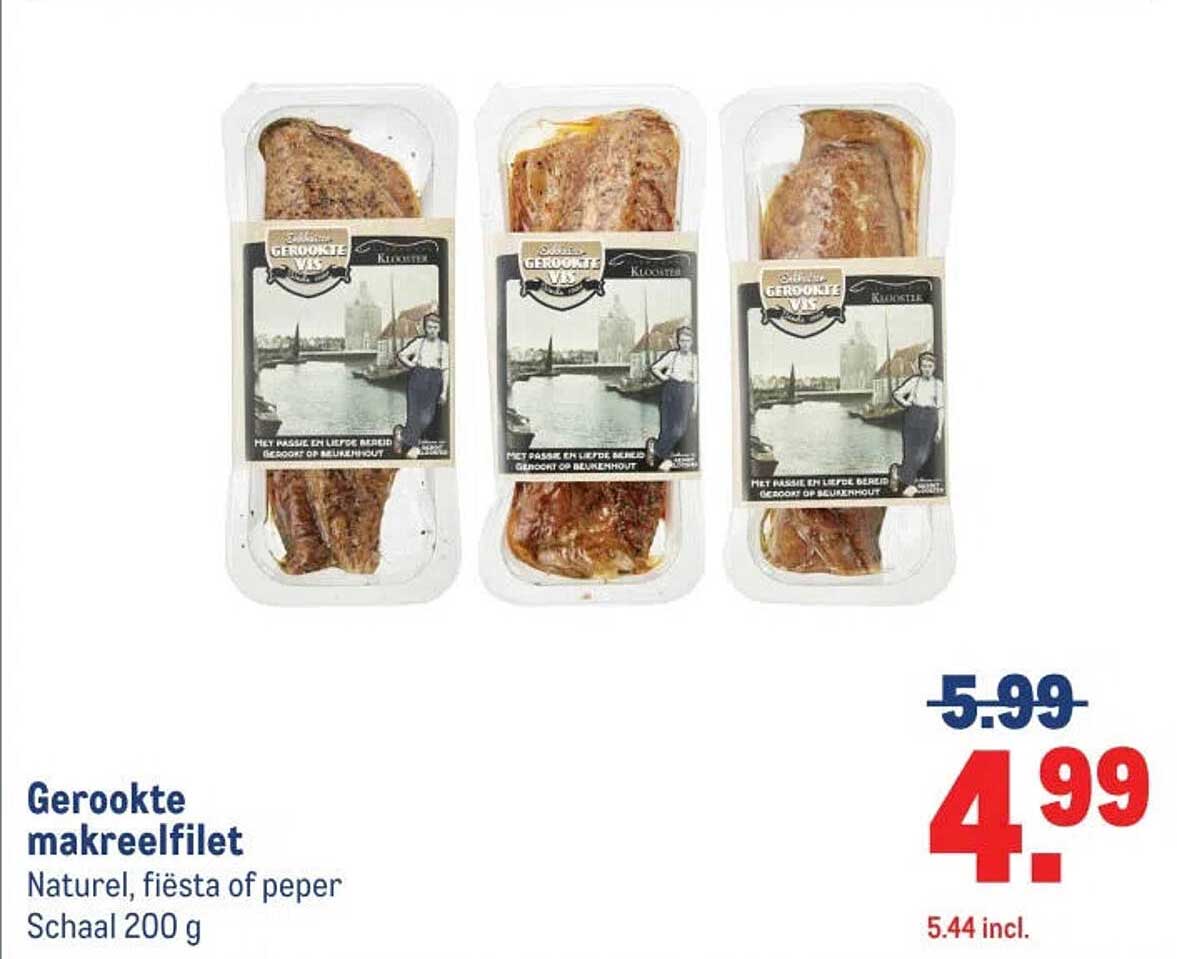 Gerookte makreelfilet Naturel, fiësta of peper Schaal 200 g