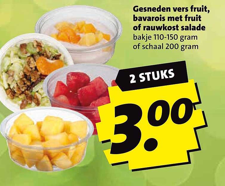 Gesneden vers fruit, bavarois met fruit of rauwkost salade bakje 110-150 gram of schaal 200 gram 2 STUKS