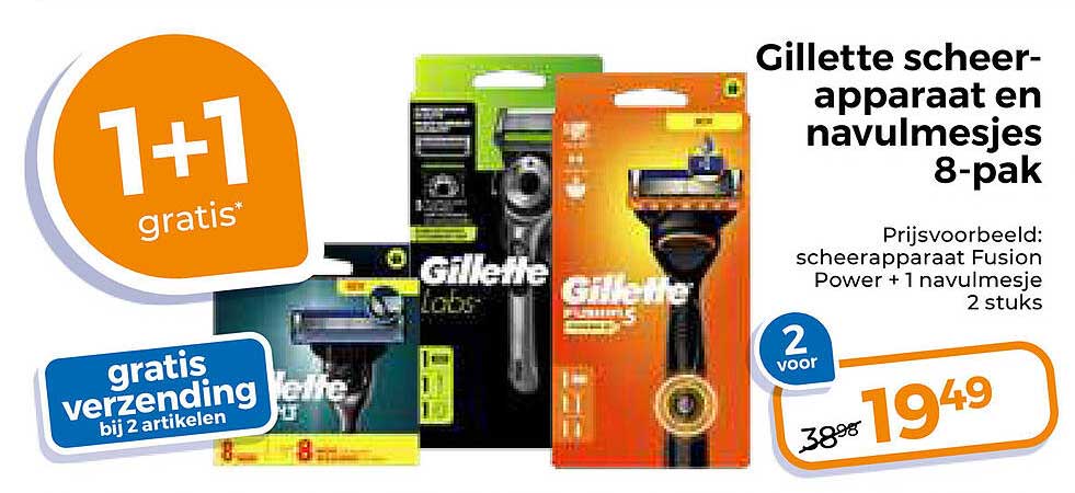 Gillette scheerapparaat en navulmesjes 8-pak 1+1 gratis